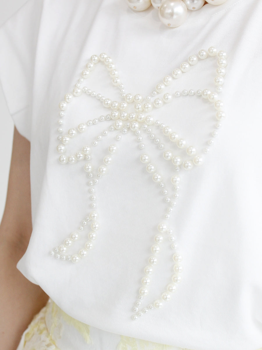 リボンモチーフパールTシャツ